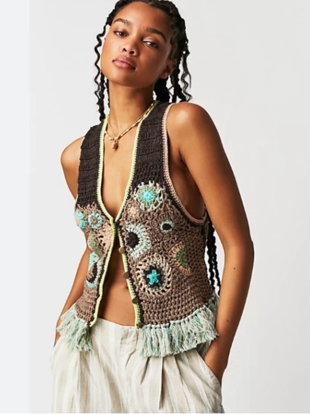 Free People Desert Rose Crochet Vest Size S